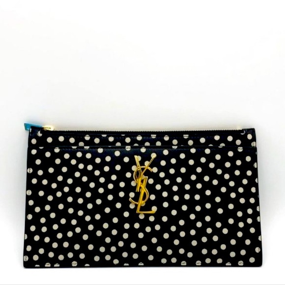 Brand New! Rare! Saint Laurent YSL Monogram Polka-Dot Zip Bill Pouch Bag Clutch - Picture 4 of 12